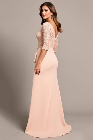 Mermaid Blush Applique Mother of the Bride Dress with Slit